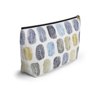 Watercolor Leaf Stamp Accessory Pouch w T-bottom in Navy